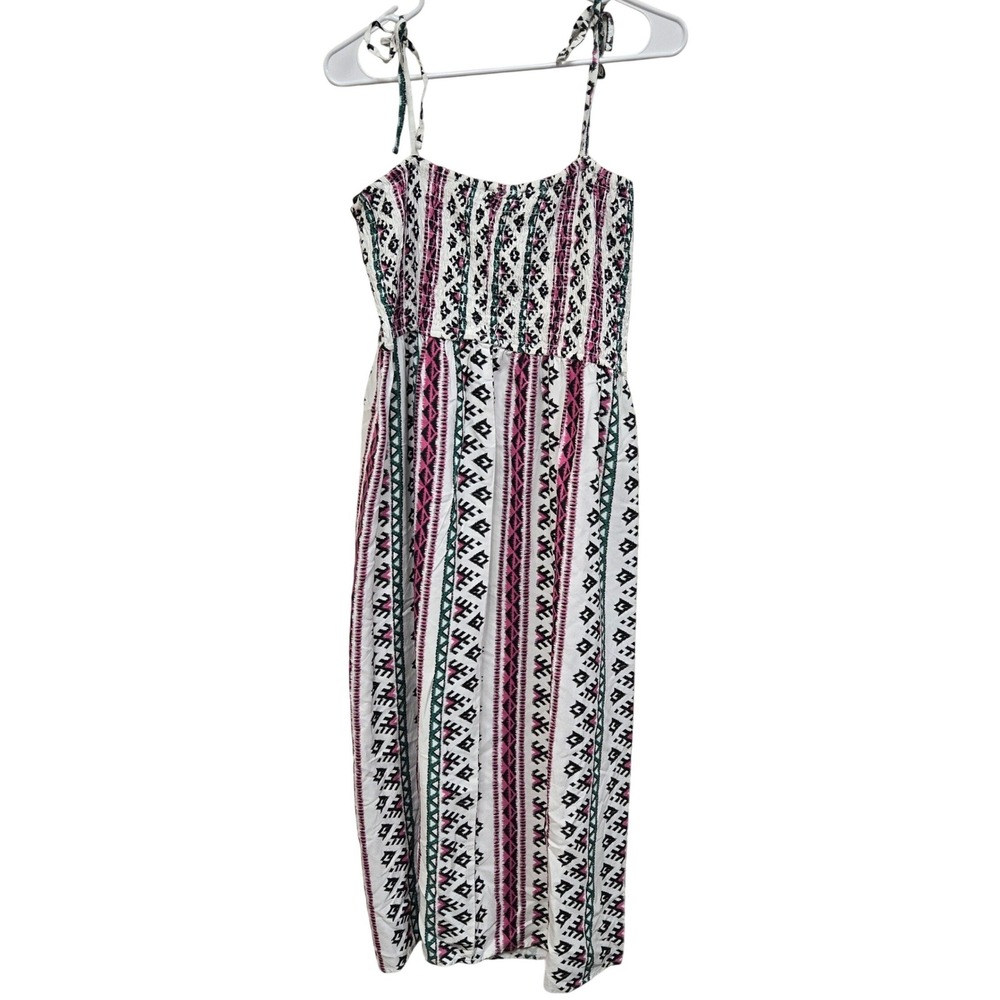 Wrangler Retro Maxi Dress Geometric Print Smocked Bodice Tie Straps‎